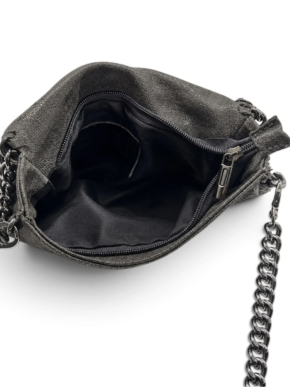 Borse in Pelle Convertible Metallic Gunmetal Leather Chain Crossbody Clutch Bag